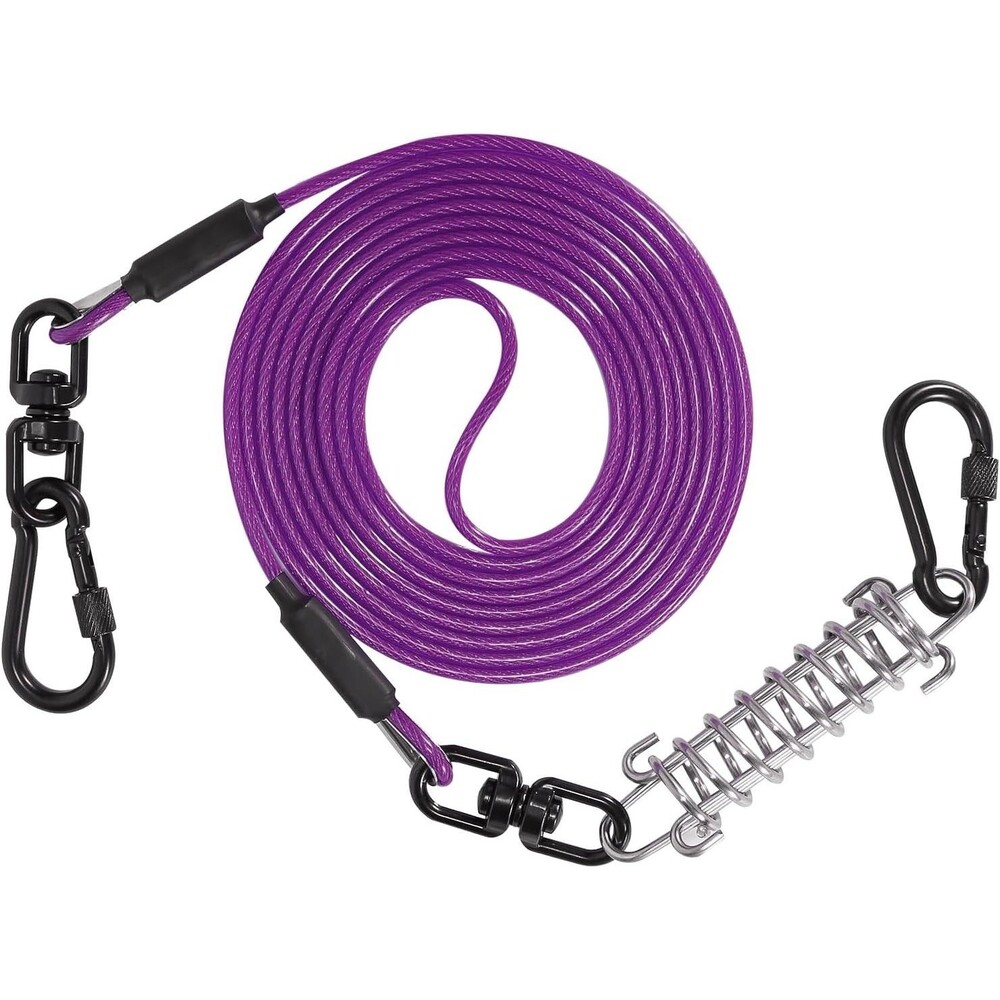 Pet Tie Out Cable for Dogs with Swivel Hook and Shock Spring - Dog Runner Cable